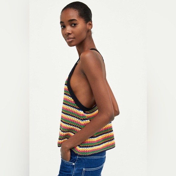 Zara Rainbow Knit 70s Style Racerback Tank Top, Size S - Picture 4 of 11